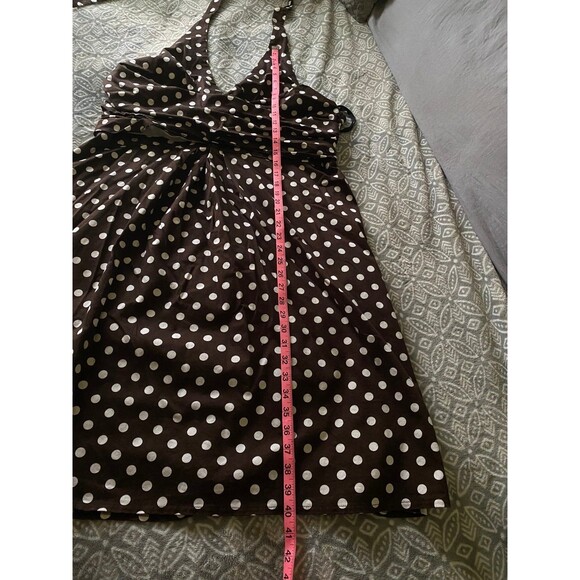 Vtg KSL Stretchy Dress Size 20 Brown White Polka Dot Pin Up Retro Halter Midi - Picture 12 of 12